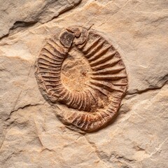 Close-up of Corynexochida Fossil from the Cambrian Period on Textured Stone, Highlighting Detailed Fossilization Patterns.