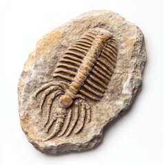 Close-up of Phacopida Fossil from the Cambrian Period on Textured Stone, Highlighting Intricate Fossilization Patterns.