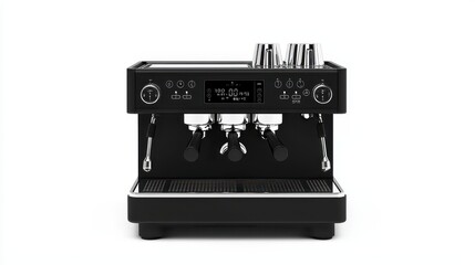 Modern Black Espresso Machine with Digital Display and Steam Wand