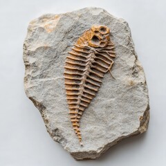 Close-up of Proetida Fossil from the Cambrian Period on Textured Stone, Highlighting Intricate Fossilization Patterns Ideal for Educational Displays, Paleontological Research, and Geological Exhibits.