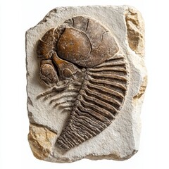 Close-up of Ancient Redlichiida Fossil from the Cambrian Period on Textured Stone, Highlighting Detailed Fossilization Patterns, Ideal for Educational Displays, Paleontological Research, and Geologica