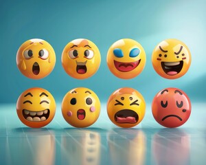 A collection of dynamic and humorous emoji faces, ideal for mobile app reactions, designed in vector illustration.