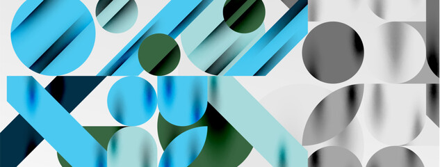 Colorful simple dynamic geometric forms circles lines and round shapes. Mosaic techno art concept. Vector Illustration For Wallpaper, Banner, Background, Card, Book Illustration, landing page