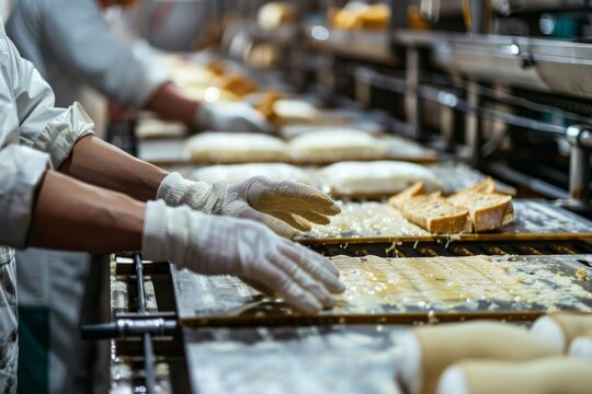 Bread Production Line, Food Industry, Working on Automated Production Lines in Bread Factory