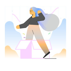 Woman standing in cardboard box