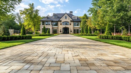 Obraz premium Luxury Home with Cobblestone Driveway