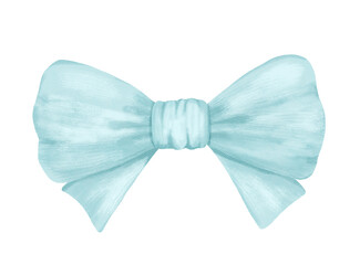 Watercolor blue bow on isolated background.
