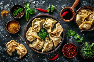 Dumplings Set, Khinkali, Dimsum, Momo, Jiaozi, Dyushbara, Manti, Pierogi, Wonton or Ravioli...