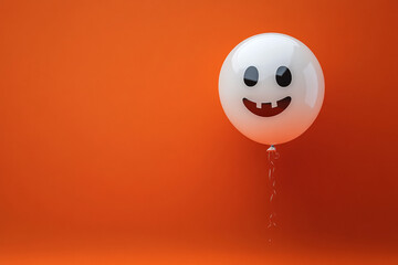 Fototapeta premium A white ghost balloon on an orange background for Halloween celebrations and parties.