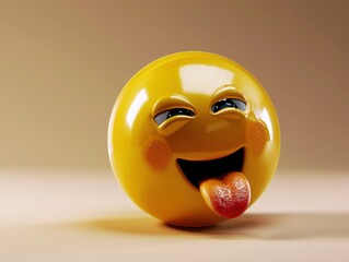 A 3D yellow emoji with a tongue sticking out and one eye closed, showing a playful expression. Full ultra HD,