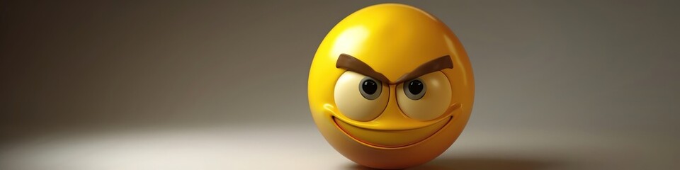A 3D yellow emoji with a sly smile and narrowed eyes, looking mischievously. Full ultra HD,