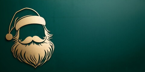 Luxurious golden Santa Claus silhouette on deep green background. Premium Christmas designs, elegant holiday marketing and sophisticated festive branding with copy space