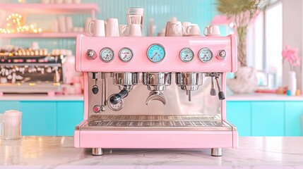 Pink Retro Espresso Machine in a Coffee Shop