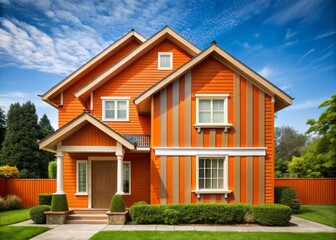 Pops of bright orange ignite the exterior space as bold, chunky stripes create a dynamic and modern look that's perfect for making a statement.