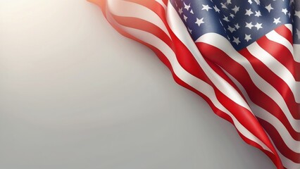 Waving American Flag with Stars and Stripes on White Background