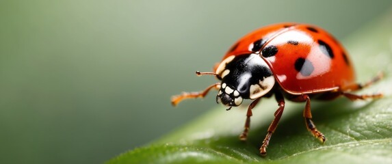 Obraz premium A Close-Up of a Ladybug on a Green Leaf