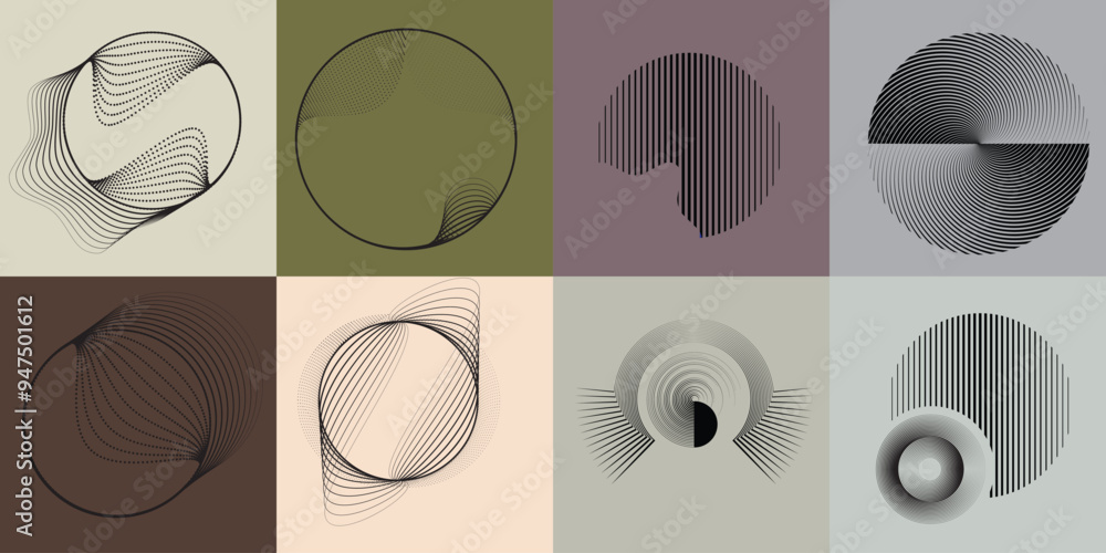 Poster abstract oval lines background with geometric circles . vector rotating ellipse line design . poster