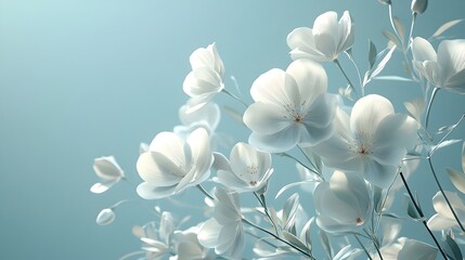 Delicate White Flowers Adorning Pastel Blue Background for Calming Atmosphere