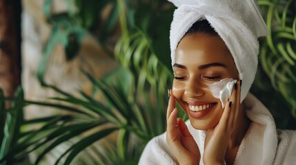 woman applying cream on face, advertisement image