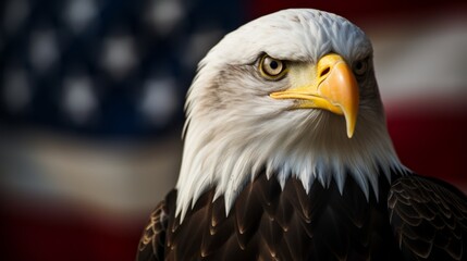 Naklejka premium Majestic eagle displayed against the backdrop of the american flag symbolizing freedom