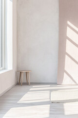 Interior design room composition with minimal furniture and relaxing colors. Decor conceptual image with ample copyspace.