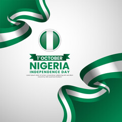 Nigeria independence day celebration square banner background illustration of waving flag