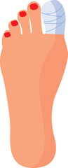 Bandage on a woman's big toe. The big toe nail is damaged and cracked.
