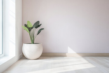 Interior design room composition with minimal furniture and relaxing colors. Decor conceptual image with ample copyspace.