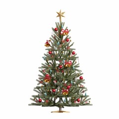 Christmas tree with decorations, isolated on white background, 3D illustration, cg render