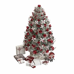 Christmas tree with decorations, isolated on white background, 3D illustration, cg render