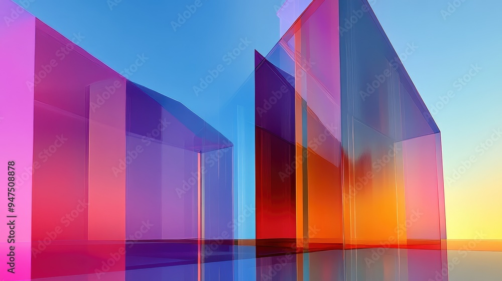 Sticker Abstract architecture in vibrant digital hues