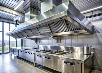 Obraz premium Industrial exhaust hood mounted above a sturdy steel table, providing a clean and safe working environment for fabrication and manufacturing tasks.