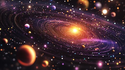 Obraz premium Central AI Entity in Solar System - Abstract Space Background with Vibrant Stars