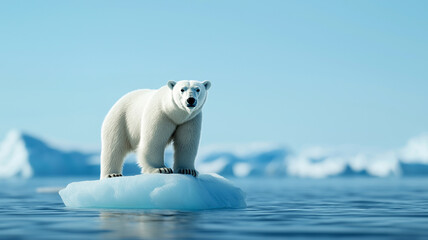 A conceptual image depicting a polar bear standing on a small piece of melting ice, highlighting the critical impact of climate change on Arctic wildlife.