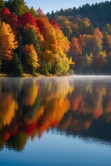 Obraz premium Serene Autumn Landscape with Golden Leaves and Misty Forest Path