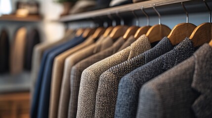 Obraz premium Stylish Blazers Hanging in Boutique Display