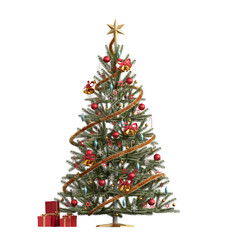 Christmas tree with decorations, isolate on a transparent background, 3d illustration, cg render
