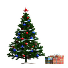 Christmas tree with decorations, isolate on a transparent background, 3d illustration, cg render
