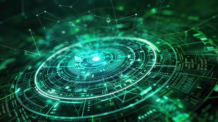 A close-up image of an abstract digital interface with green and white hues.