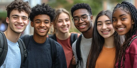 Obraz premium Group of multi racial young people at university 