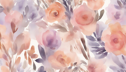Obraz premium Abstract Watercolor Floral Pattern with Blurry Pastel Roses and Leaves