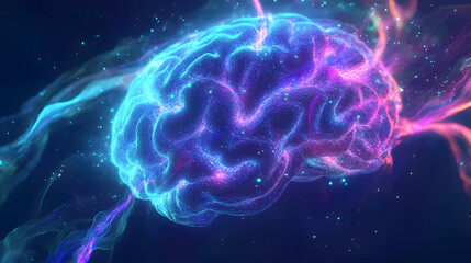 A fractal-inspired digital illustration of a human brain with glowing plexus lines, forming an intricate, repeating pattern that extends infinitely