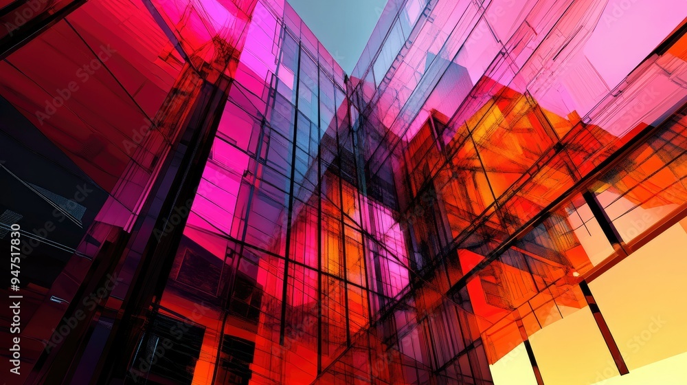 Sticker abstract architecture in vibrant digital hues