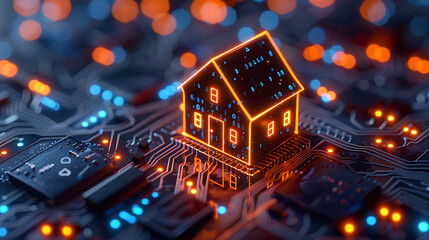 Obraz premium A robust cybersecurity shield safeguarding a smart home network, ensuring secure connectivity, data privacy, and protection against digital threats in an interconnected home environment. 