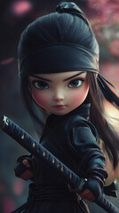 Naklejka premium ninja girl. A samurai woman. Nice girl. The girl is a warrior. The woman is a murderer.an Asian girl. The woman in the mask