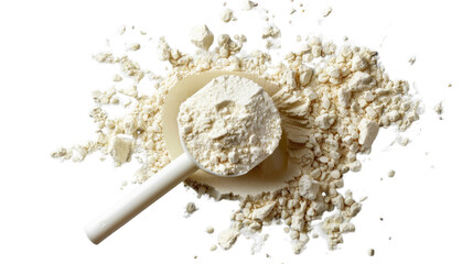 Whey protein powder isolated on white background