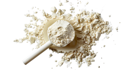 Whey protein powder isolated on white background