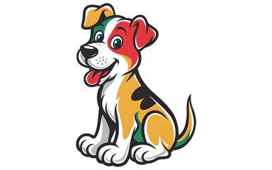 Adorable Dog Puppy Logo Design in Multi colour Cartoon Style on solid background.