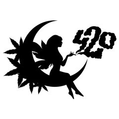 Fairy Moon | Fairy Smoking Weed | Weed Life | Marijuana Addiction | Smoking Blunt | Moon Fairy Weed | 420 | Smoking Weed | Original Illustration | Vector and Clipart | Cutfile and Stencil