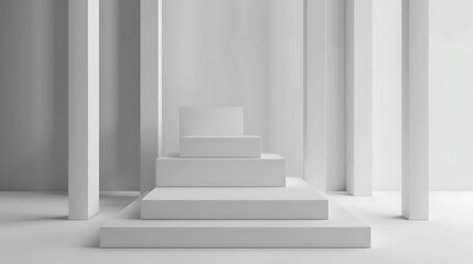 Minimalist White Product Display with Abstract Landscape
